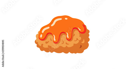 Foto A fried nugget generously drizzled with a bright orange, glossy sauce