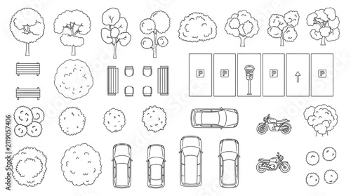 Landscape Architecture CAD Blocks Collection Trees Parking Vehicles and Site Plan
