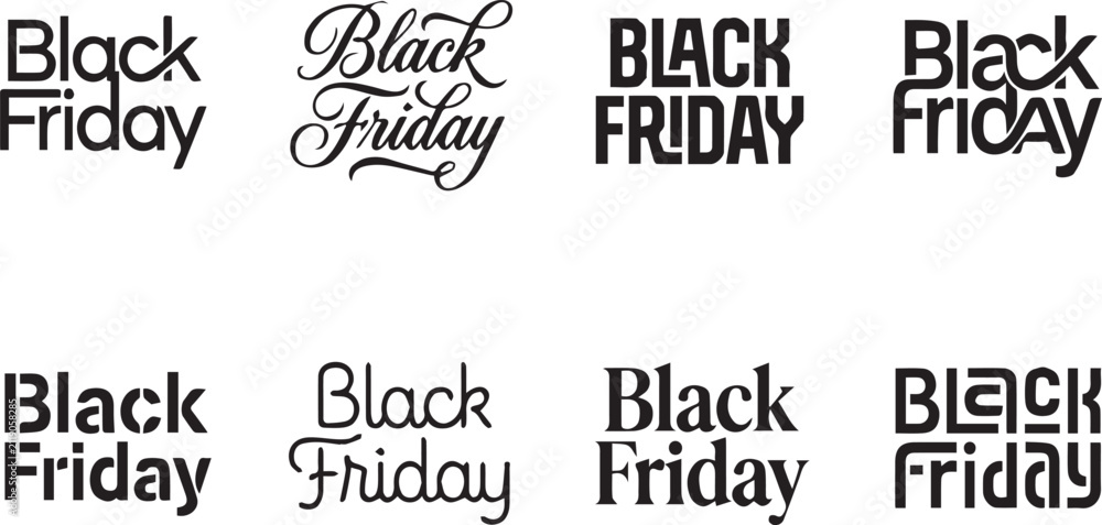 Obraz premium Modern Black Friday Typography Lettering Sales Text Vector Set
