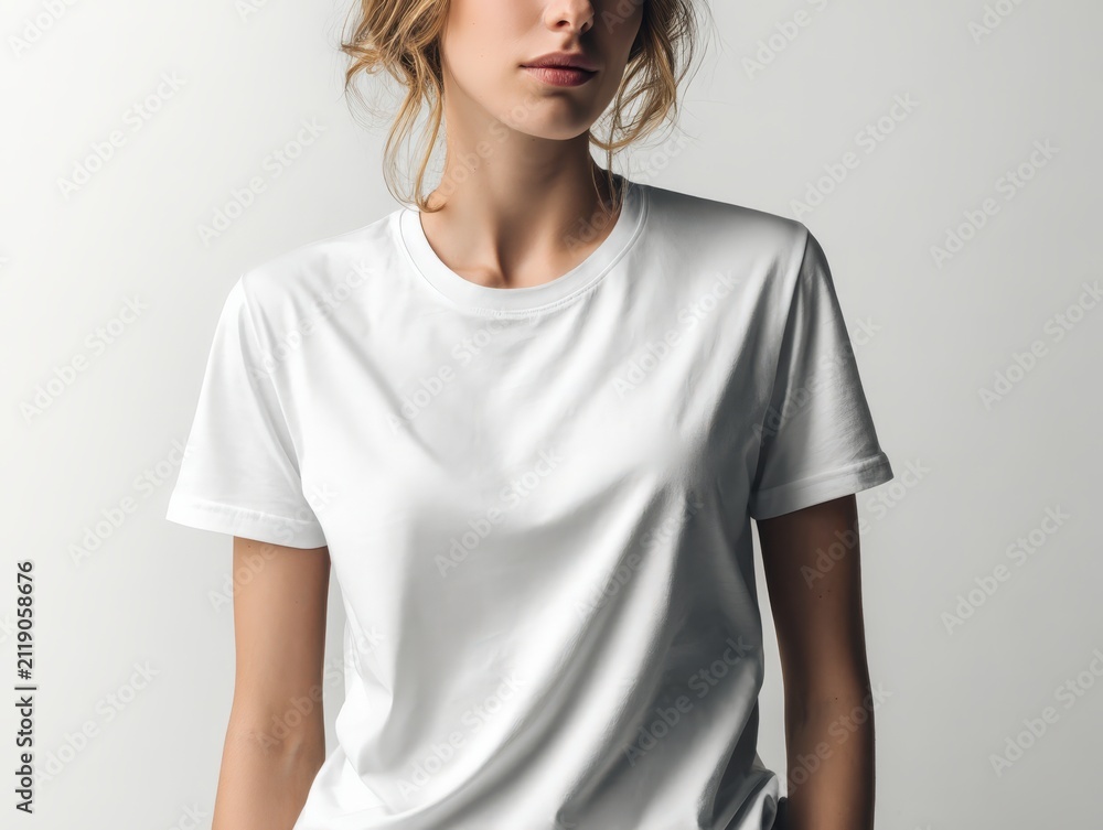 Fototapeta premium Blank White T-Shirt Mockup Front View