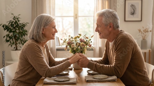 Senior Couple Holding Hands During a Special Dinner for Senior Citizen Day