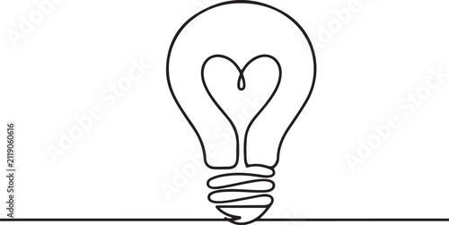 Creative Light Bulb with Heart Shape Line Drawing Love Passion Inspiration Vector Illustration