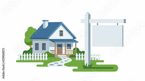 A quaint house with a picket fence and for sale sign