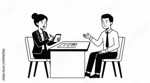 A professional interview session in progress between a man and a woman
