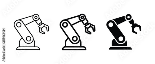 Industrial Robotic Arm Icons, Automation Machine Gripper, Manufacturing Technology Symbols