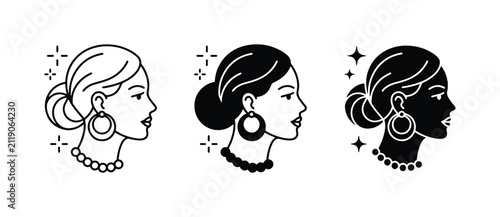 Elegant Woman Profile Icons: Minimalist Line Art & Silhouette Vector Set for Beauty and Fashion