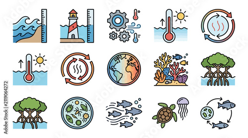 Bild auf Leinwand Industrial Set Showcasing Climate Change Oceanography Marine Life and Environmen