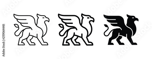 Griffin Icons Set, Mythical Creature Vector Graphics, Heraldic Symbol Line Art