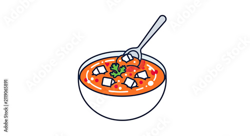Картината върху платно A bowl of hearty soup with a spoon ready to serve