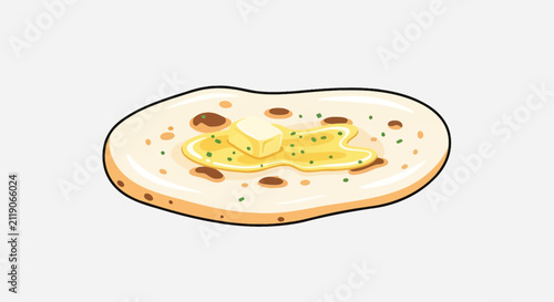 Foto Flatbread topped with melting butter and chopped herbs