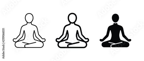 Meditation Icons: Lotus Pose Figures, Zen, Mindfulness, Yoga, Serenity, Calmness, Relaxation, Wellness, 3 Styles