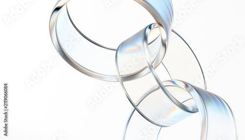 Modern Abstract Glass Chain Rings with Dispersion Refraction Light 3D Render