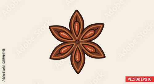 A stylized depiction of a star anise spice pod with six points
