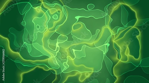 Abstract flowing green liquid wave background with glowing neon lines. Dynamic wave curves.