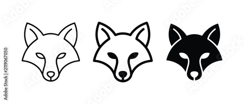 Fox Head Icons: Minimalist Outline, Bold Silhouette, and Simple Line Art Vector Graphics