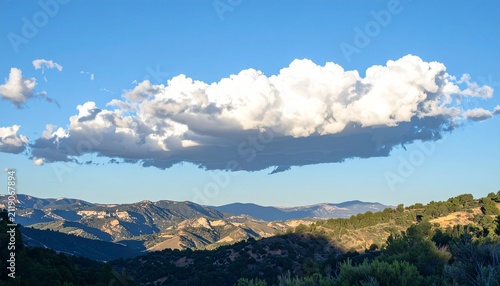 Majestic Cloudscape Over Mountainous Terrain - A Scenic Vista.