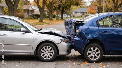 Rear End Traffic Collision, Damaged Cars, Vehicle Insurance Claim, Road Accident, Transportation Safety, Auto Repair Assessment
