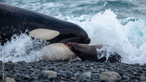 An Orca Hunting a Sea Lion on Shore