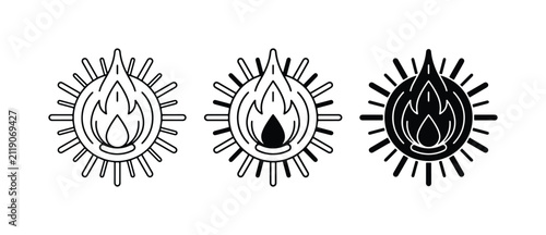 Flame Sun Icons, Fire Emblem Graphics, Energy Symbol Set, Heat Emblem