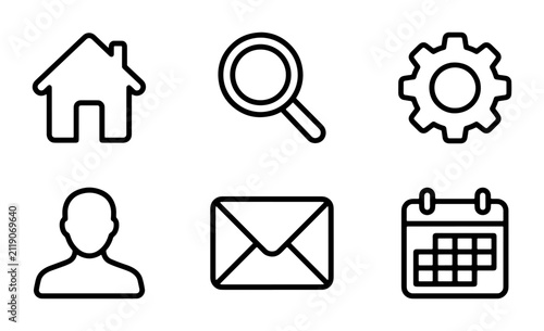 Simple Line Icons: Home, Search, Settings, User, Mail, Calendar, Web Design Elements