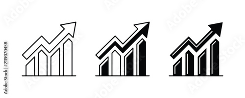 Growth Chart Icons, Upward Trend Graph, Business Analytics Data Visualization Set