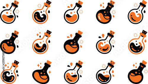 Fotografía Collection of hand drawn magic potion bottles with colorful liquids for a creati
