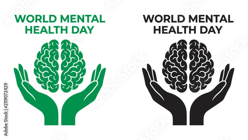 Quadro su tela Graphic design featuring hands cradling a human brain symbol to promote awarenes