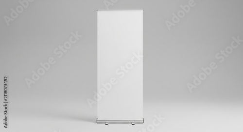 Empty Blank Roll Up Banner Stand Mockup for Corporate Advertising Display in a Studio Environment with Soft Lighting