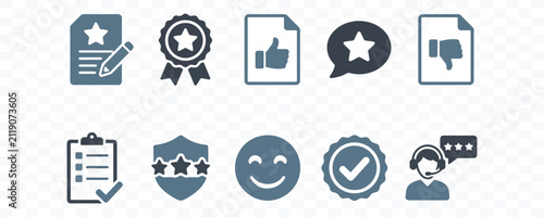 Customer feedback and quality rating vector icon set with feedback customer satisfaction approval positive negative evaluation assessment compliant
