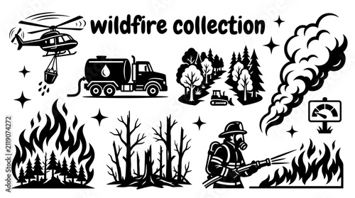Quadro su tela wildfire disaster elements featuring forest fires smoke flames burned trees fire