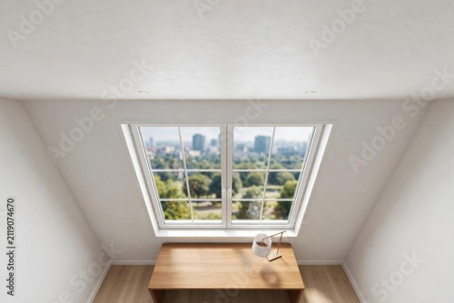 Minimalist Attic Workspace with City View