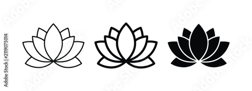 Lotus Flower Icons, Minimalist Vector Graphics, Zen Symbol, Meditation, Yoga, Spirituality, Wellness, Nature, Outline and Silhouette Designs