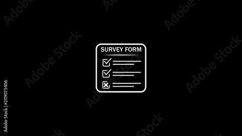 Completing white checklist or questionnaire online. Futuristic digital concept on black background.
