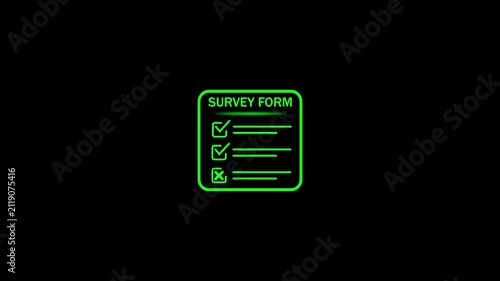 Completing green color checklist or questionnaire online. Futuristic digital concept on black background. 4k video