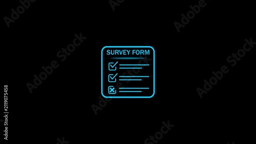 Completing checklist or questionnaire online. Futuristic digital concept on black background. 4k video