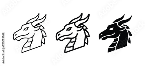 Konstfotografi Dragon Head Icons: Mythical Creature Vector Graphics, Fantasy Beast Symbols, Fie