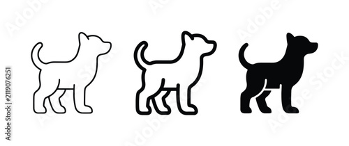 Dog Icons Set: Silhouette and Outline Vector Graphics for Pet Branding, Animal Concepts, and Canine Themes