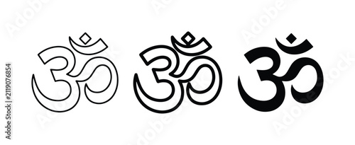 Om Symbol Variations, Hindu Sacred Iconography, Spiritual Om Aum Graphics, Meditation and Yoga Art, Religious Om Vector Set
