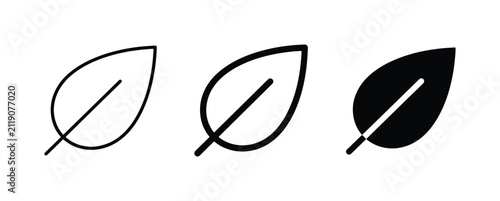 Leaf Icons Set: Outline, Line Art, and Solid Fill Variations for Nature and Ecology Themes
