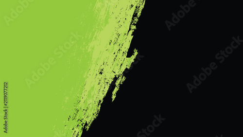 Fluorescent green background with diagonal black brushstrokes.