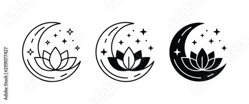 Bild auf Leinwand Mystical Moon Lotus Icons, Celestial Crescent Symbols, Spiritual Enlightenment G