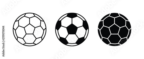 Soccer Ball Icons Set: Classic Black and White Football Graphics, Sport Game Equipment, Team Play Symbols