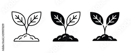 Seedling Growth Icons, Plant Sprout Vector Set, Organic Farming & Nature Icons