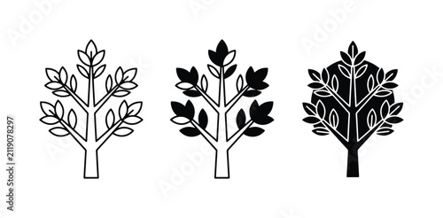 Stylized Tree Icons, Simple Vector Graphics, Nature Symbols, Black and White Designs