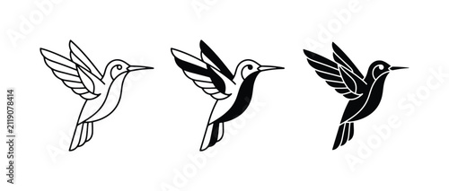 Hummingbird Vector Icons, Minimalist Bird Silhouettes, Black and White Flying Creatures, Nature Graphics for Design