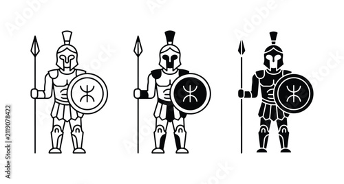 Ancient Greek Warrior Icons, Spartan Soldier Vector Set, Classical Military Figures, Historical Combatant Illustrations