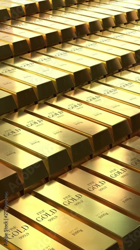 Gold ingots - camera moving sideways - 3d 4k vertical animation (2160 x 3840px)