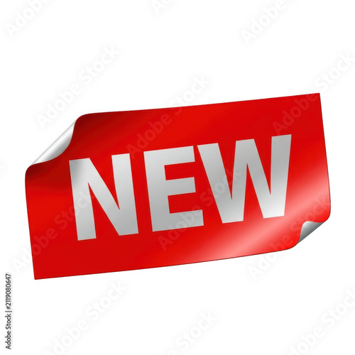 Red new label sticker with a folded corner