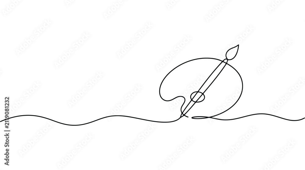 Obraz premium Continuous line drawing of an artist palette with a paintbrush