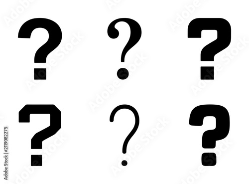 Question Mark Icons Set, Black Symbols, Graphic Design Elements, Inquiry and Uncertainty